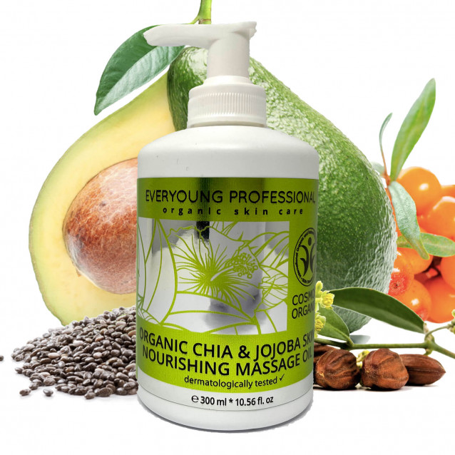 Bio chia & jojoba bőrtápláló masszázsolaj (bőrgyógyászatilag tesztelt ✔) - 300 ml
